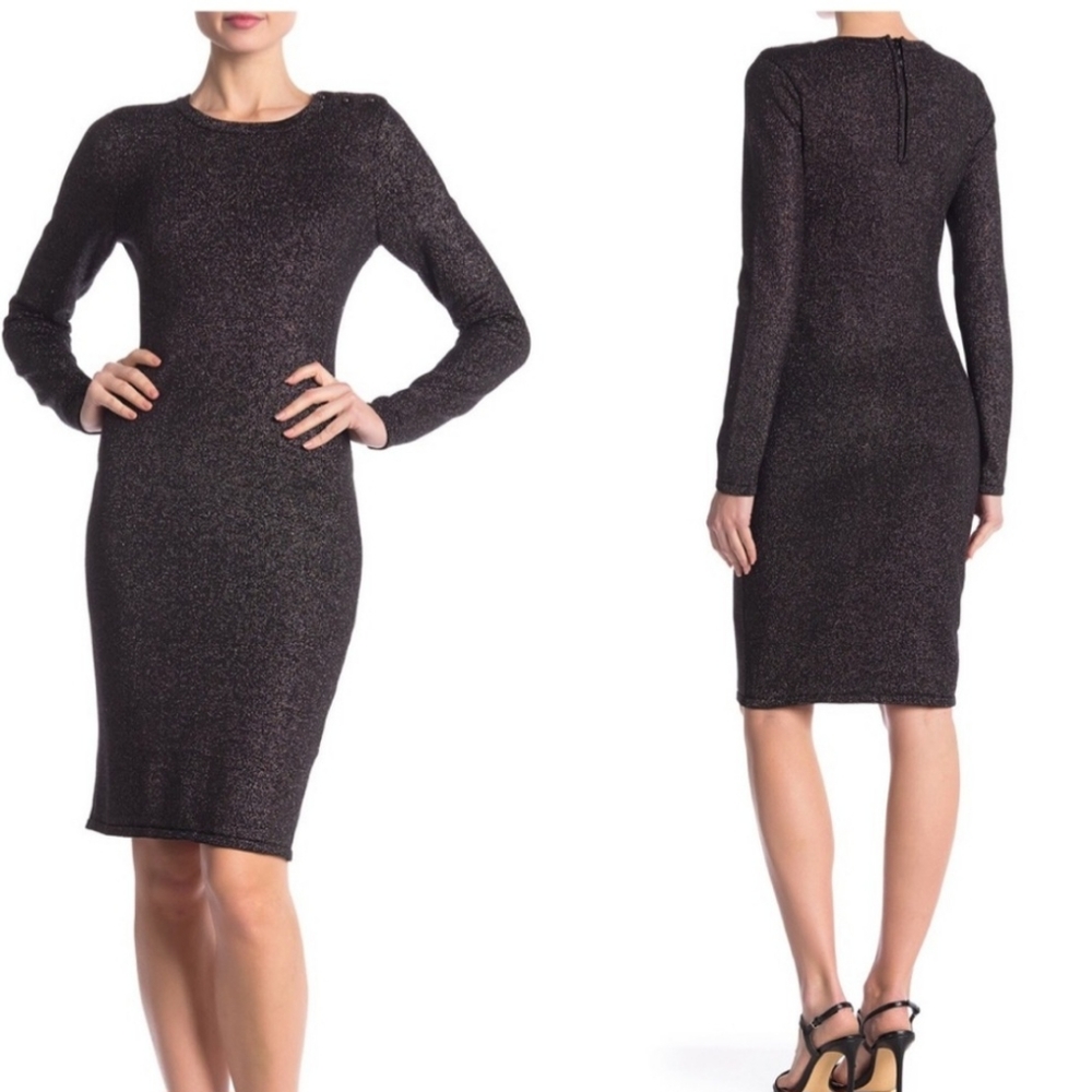Vince Camuto Medium Black Gold Sparkle Metallic Zip-Up Dress - Picture 1 of 4